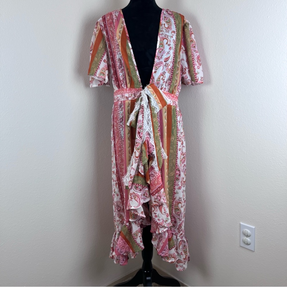 Live 4 Truth Kimono Womens 2X Floral Maxi Chiffon Bohemian Cottage Lace Paisley